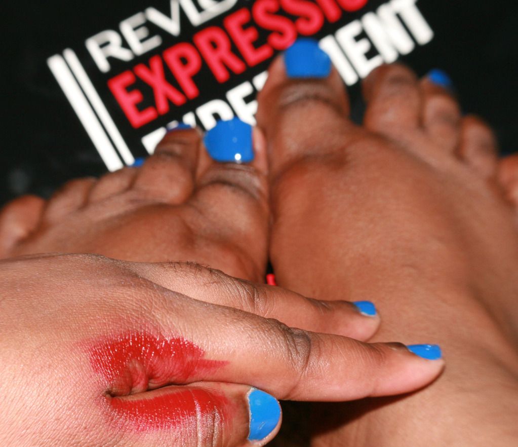 Media Maven in Revlon Certainly Red lipstick and Indigo Night nail polish