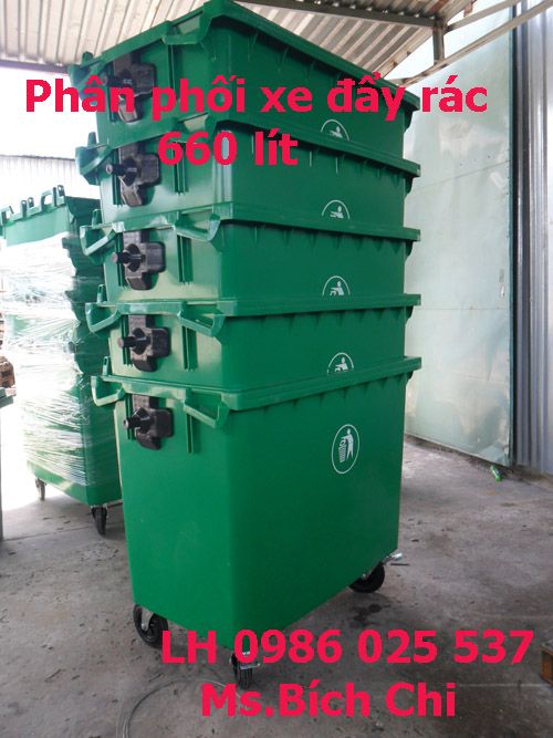 Giảm giá tháng 9, xe đẩy rác công cộng 660 lit, 1000 lit, thùng rác môi trường 2