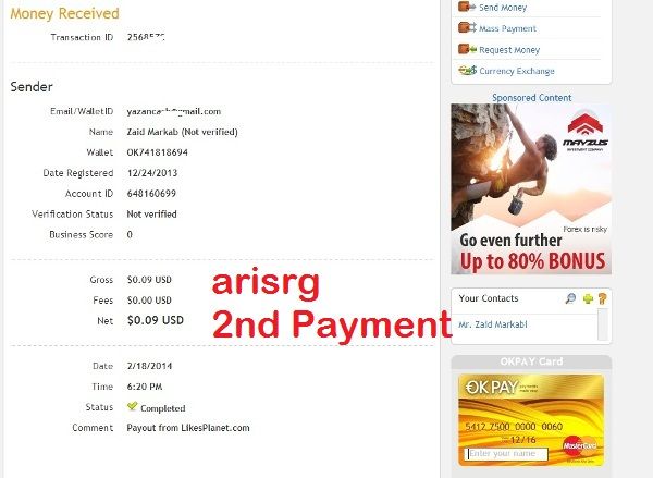 Pembayaran dari LikePlanet yang Kedua Pembayaran dari LikePlanet