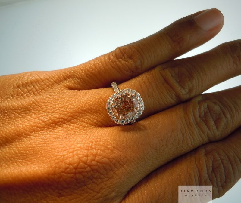 pink-brown cushion diamond ring