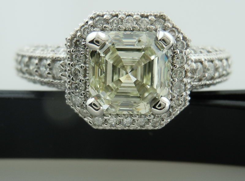 Asscher cut diamond halo ring