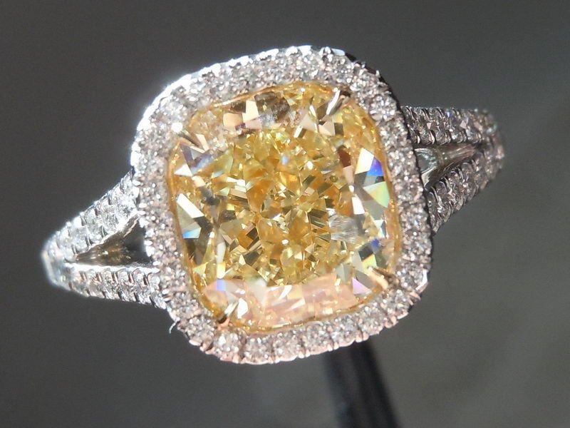 split shank halo yellow diamond ring