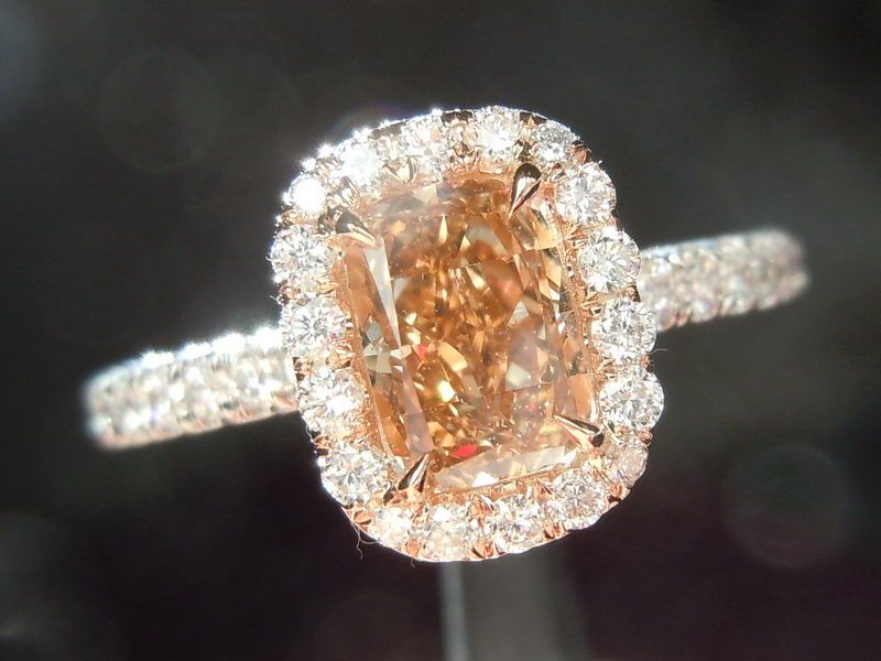 diamond halo ring with fancy brown yellow diamond