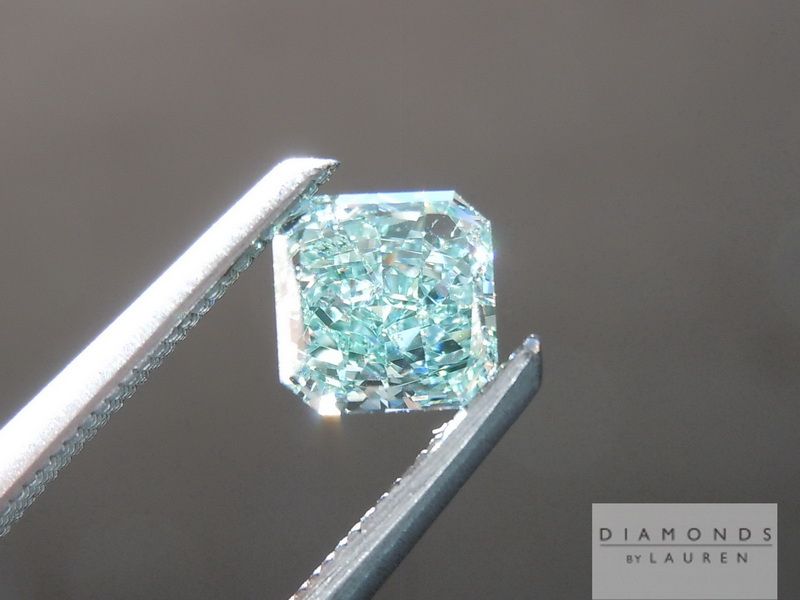 blue-green radiant cut diamond