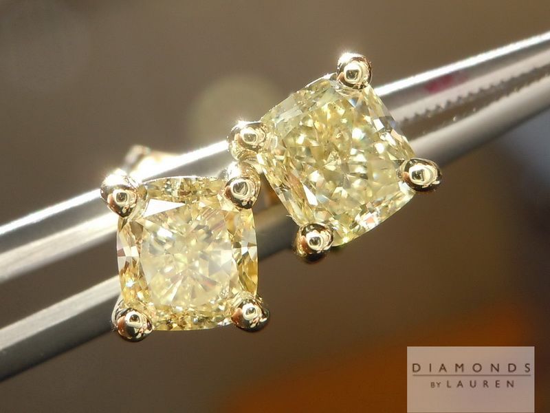 fancy light yellow diamond earrings