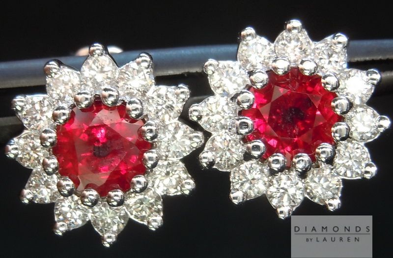 ruby diamond halo earrings