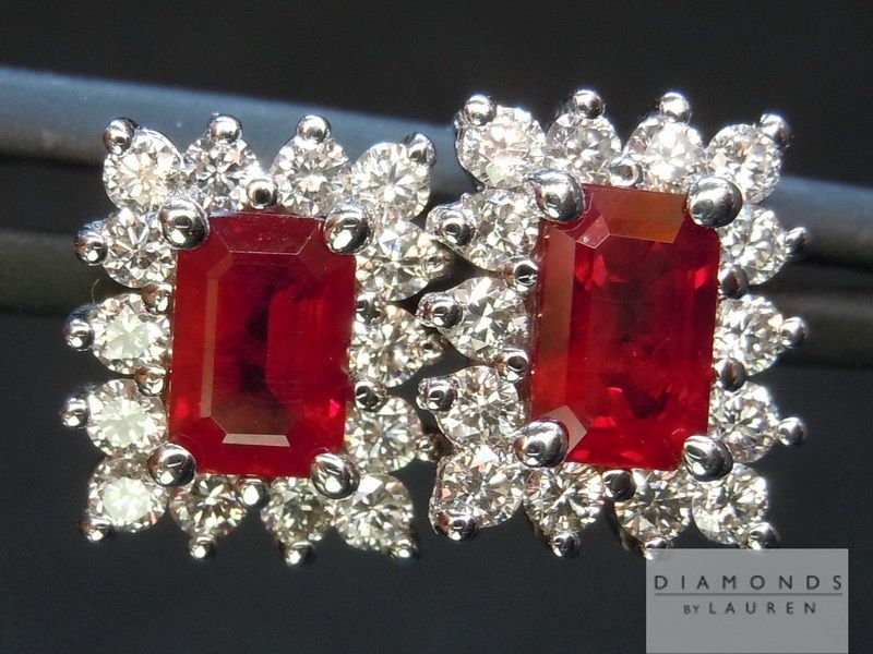 ruby diamond halo earrings