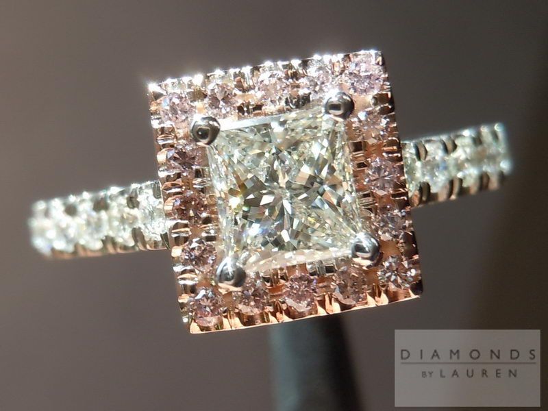 halo diamond ring with pink diamonds