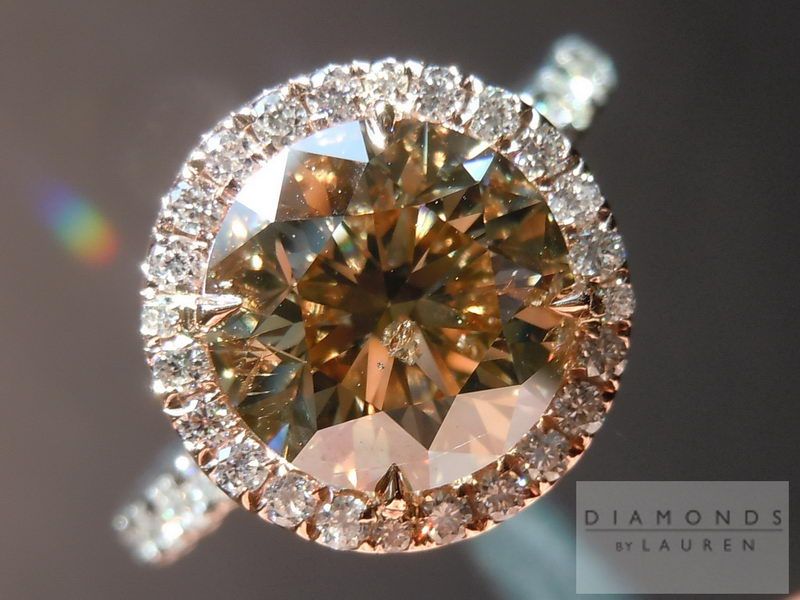 brown yellow diamond halo ring