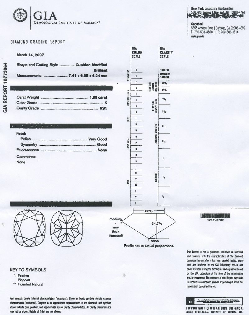 GIA Diamond Grading Report gia report