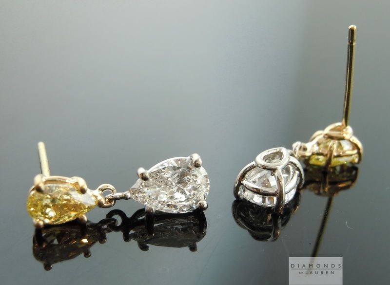 yellow and colorless diamond earrings
