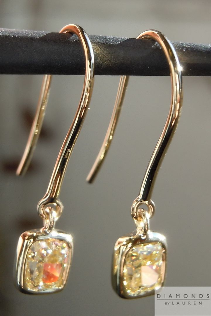 yellow cushion cut diamond earrings
