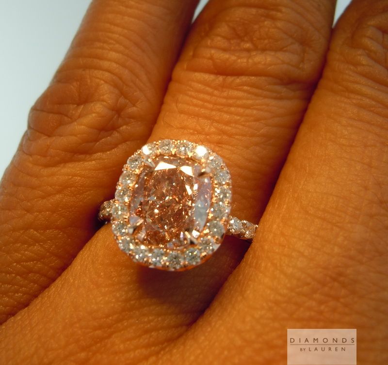 pink-brown cushion diamond ring