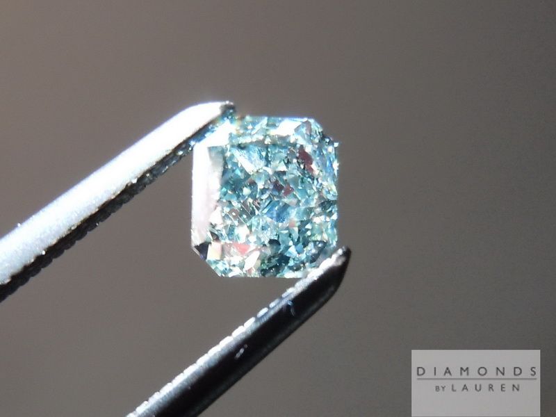 bluish-green radiant cut diamond