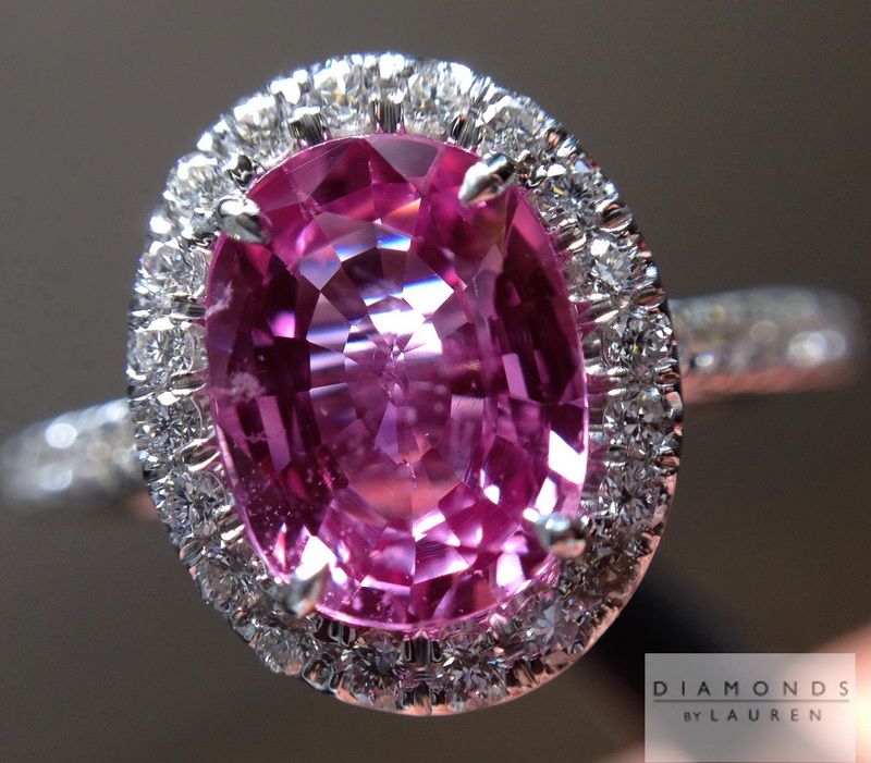 pink sapphire diamond halo ring