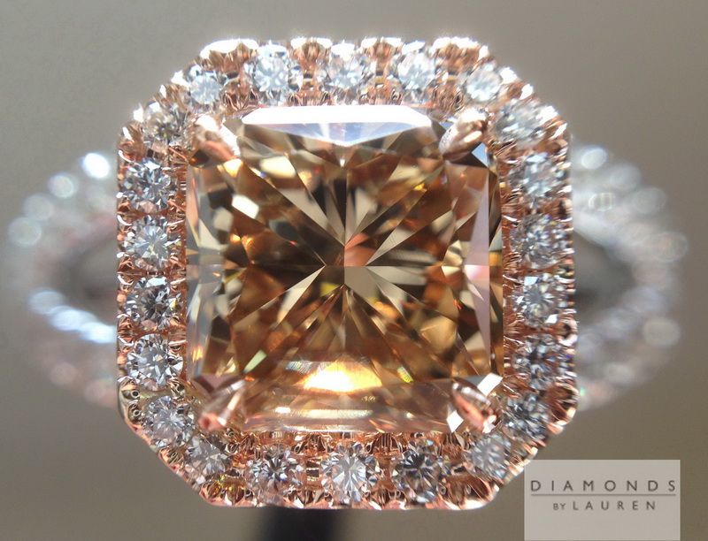 brown radiant cut diamond ring