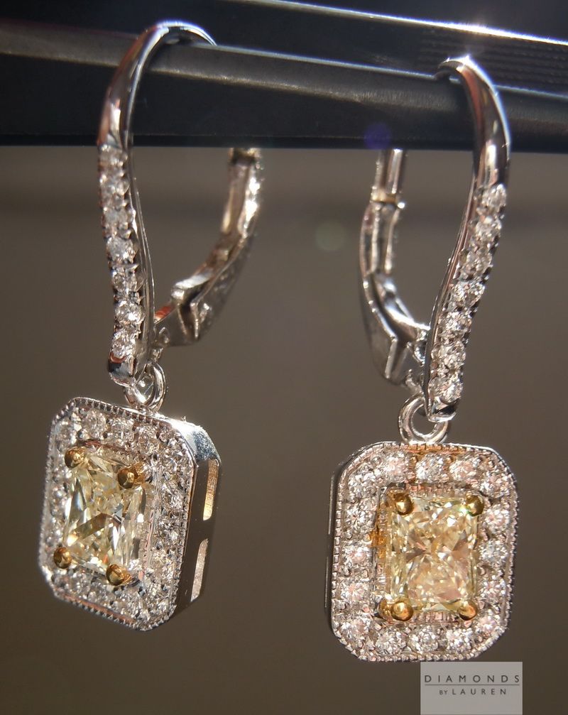 yellow diamond halo earrings