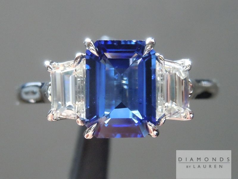 blue sapphire diamond three stone ring