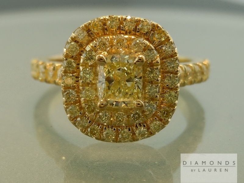 natural yellow diamond halo ring