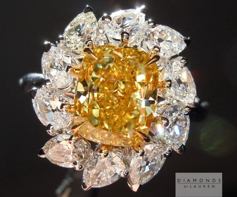 yellow cushion cut diamond ring