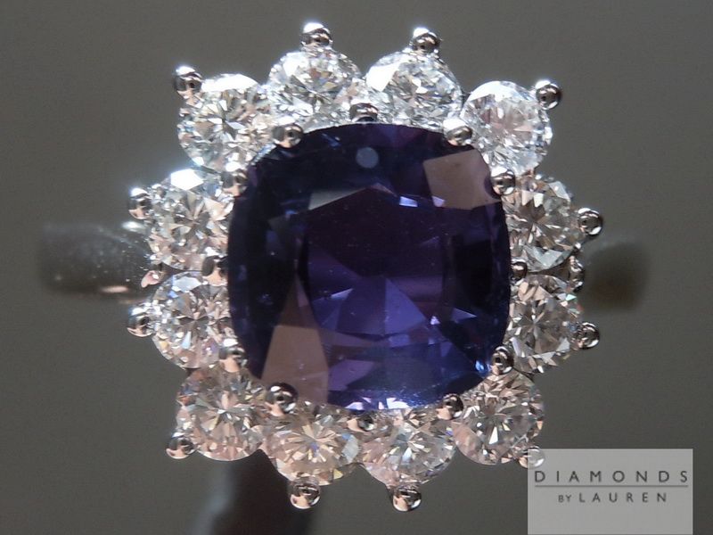 purple sapphire diamond halo ring