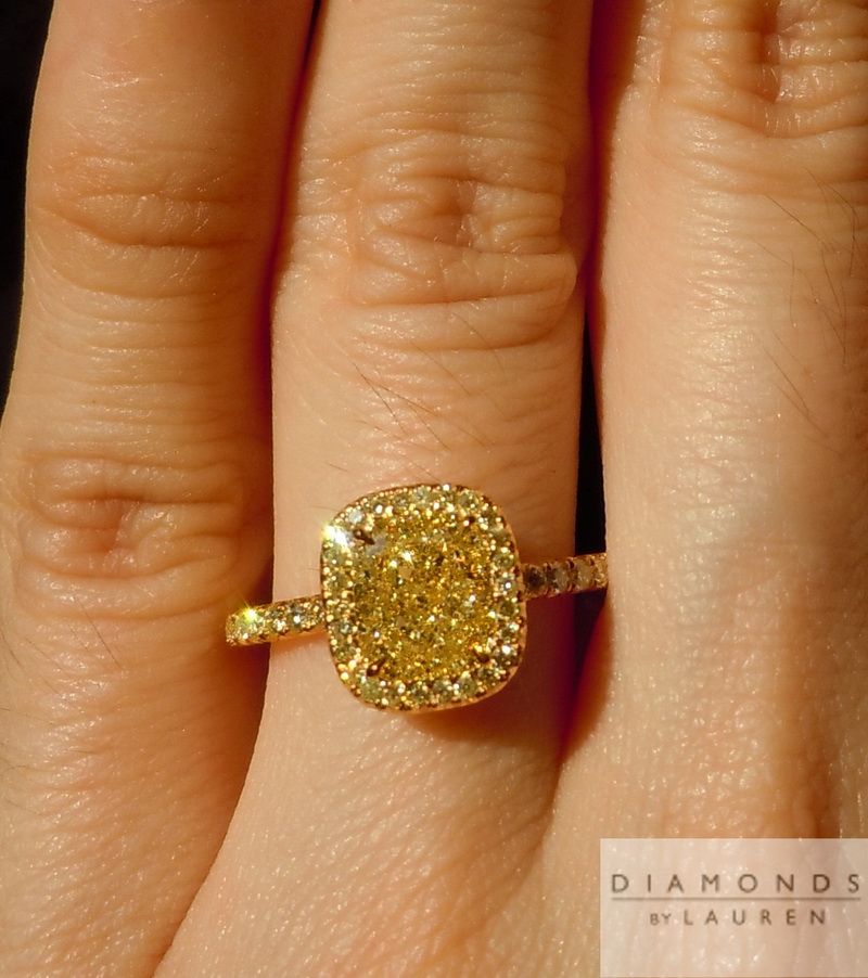 yellow cushion cut diamond ring