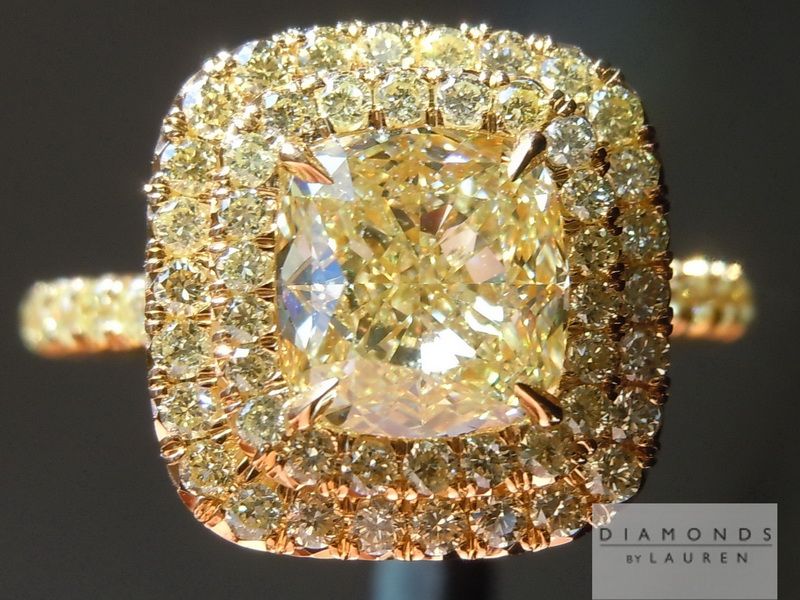 yellow double halo diamond ring
