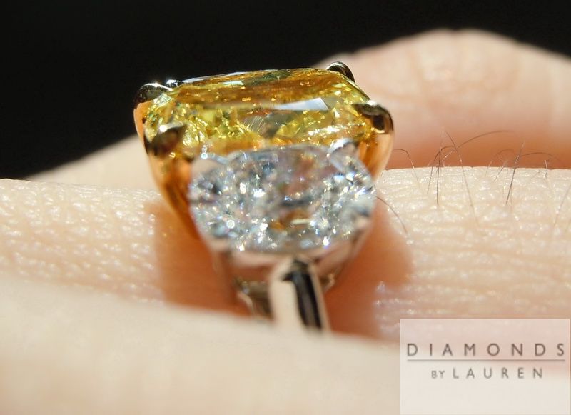 three stone  yellow diamond ring