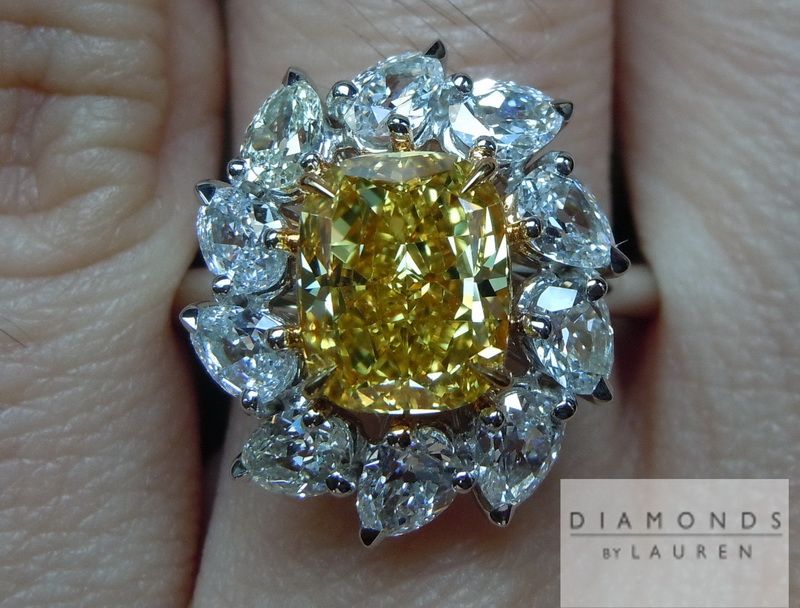 yellow cushion cut diamond ring