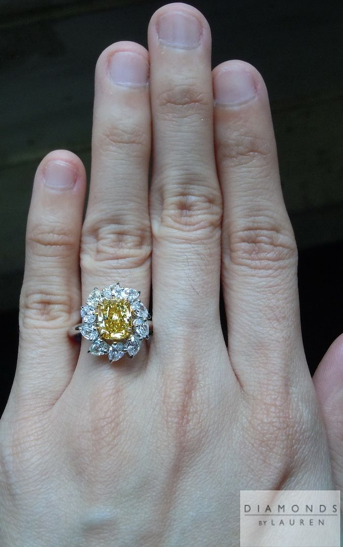 yellow cushion cut diamond ring
