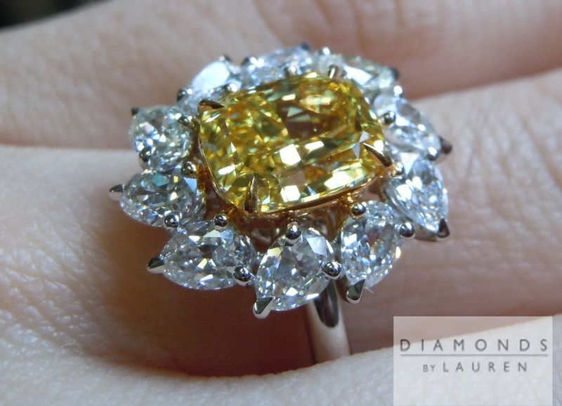 yellow cushion cut diamond ring