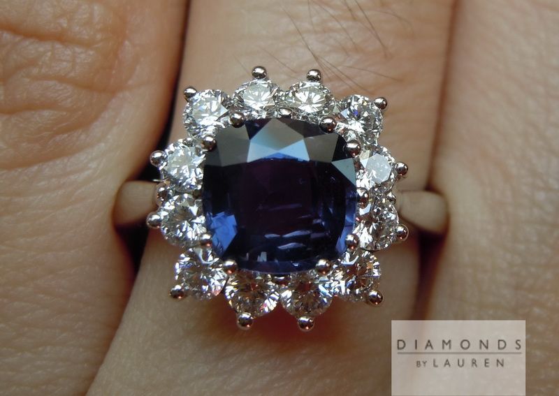 purple sapphire diamond halo ring