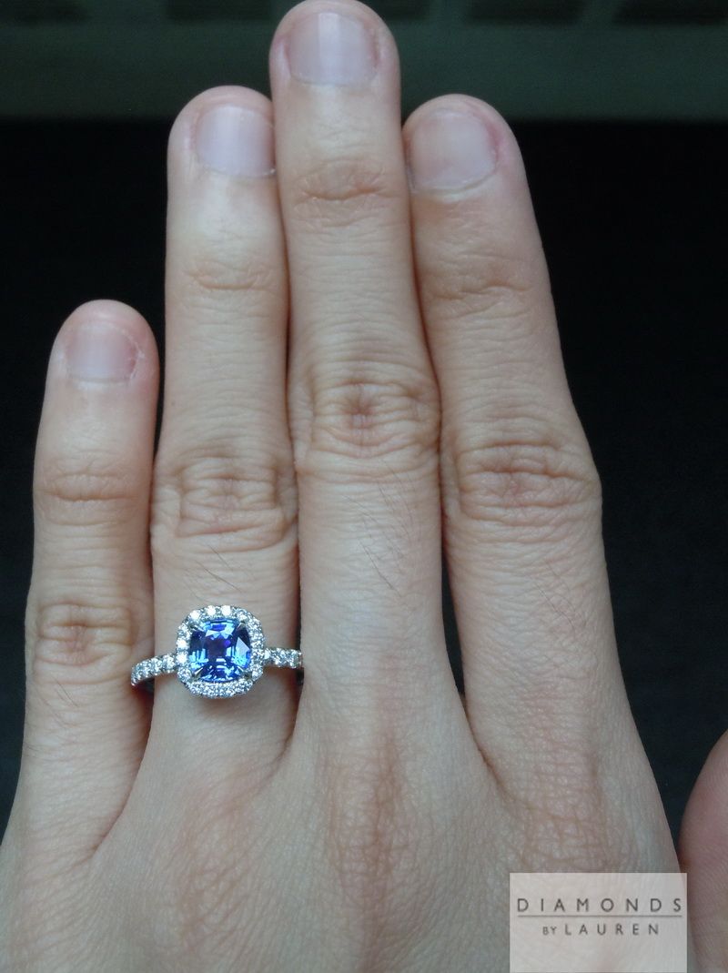 blue sapphire diamond halo ring