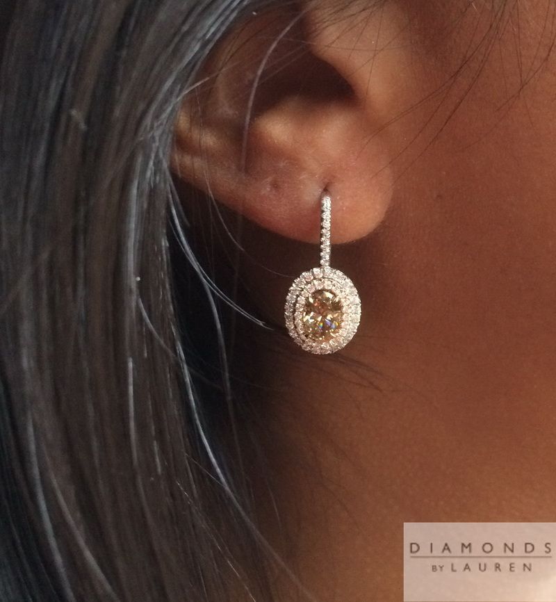 brown and colorless diamond earrings