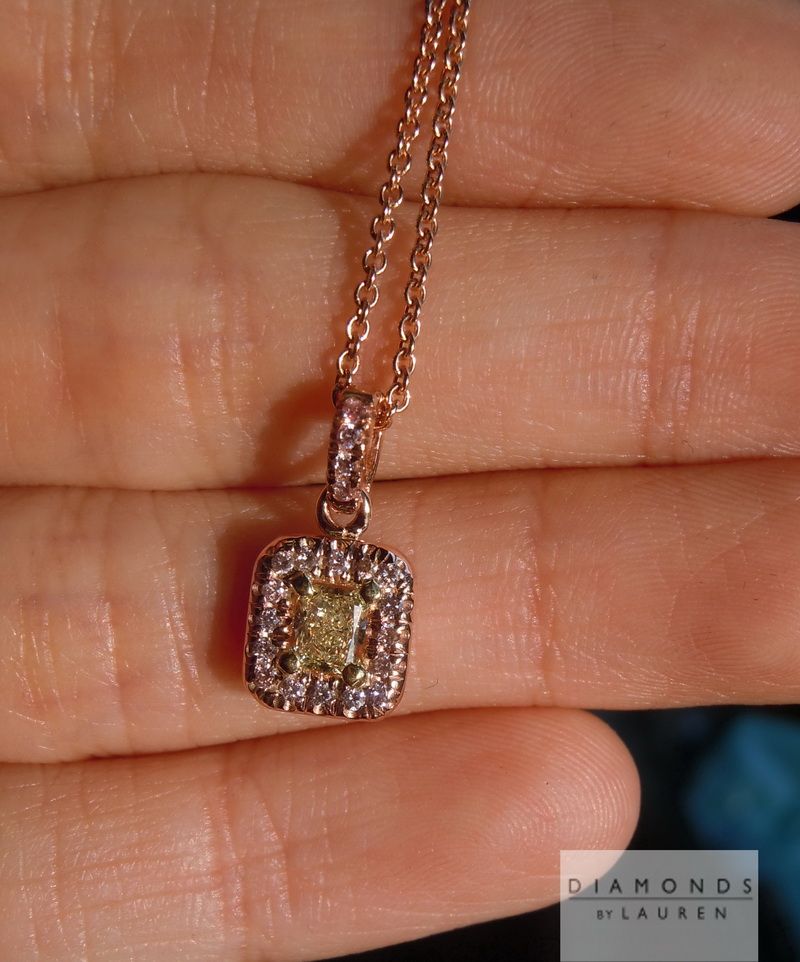 pink and yellow diamond pendant