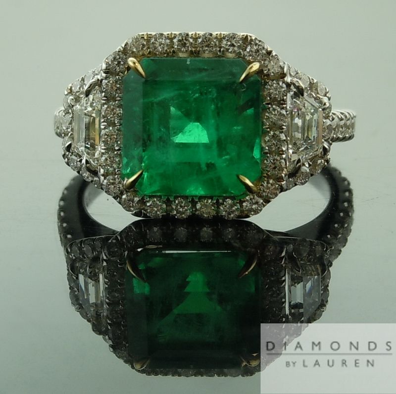 emerald and diamond halo ring