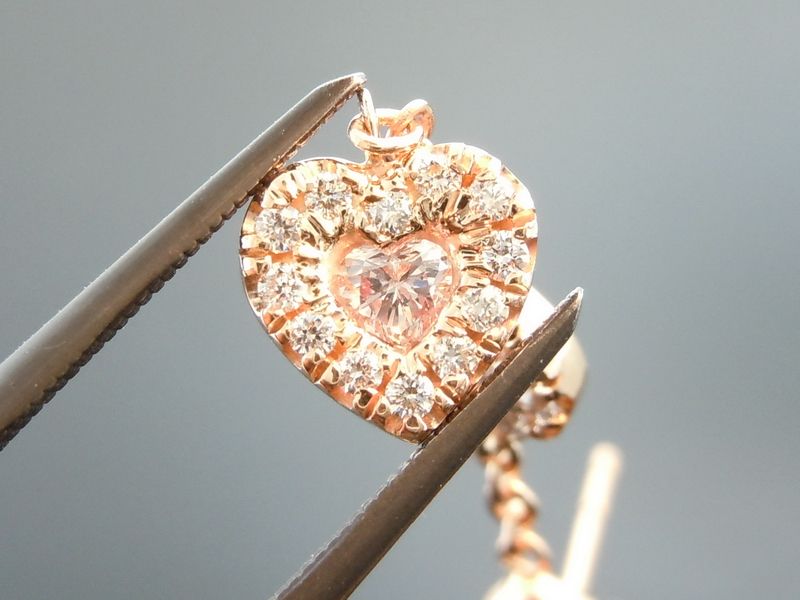 pink heart shape diamond earrings