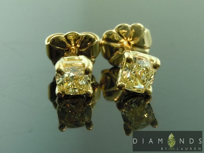 yellow cushion cut diamond earrings