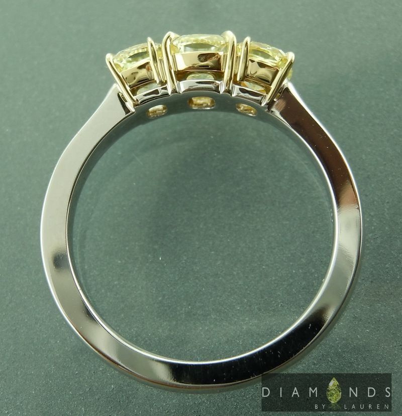 yellow three stone diamond ring