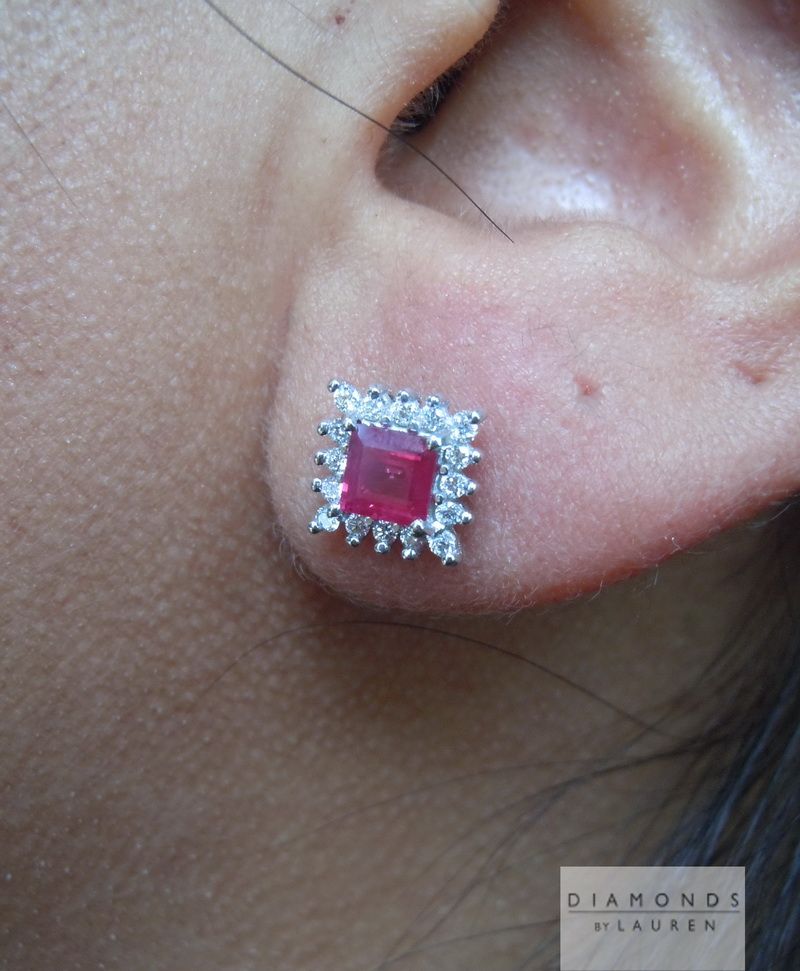ruby and diamond halo earrings