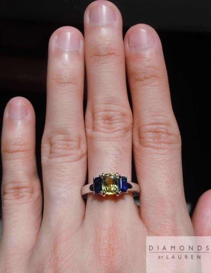 blue sapphire  three stone ring