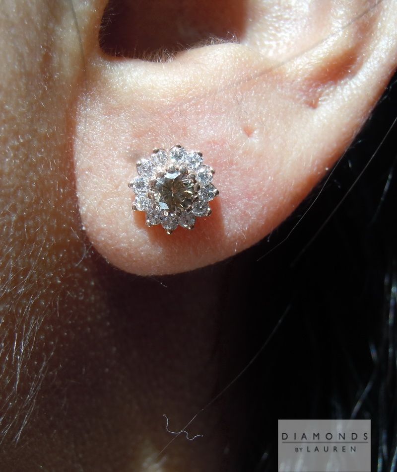 brown diamond halo earrings
