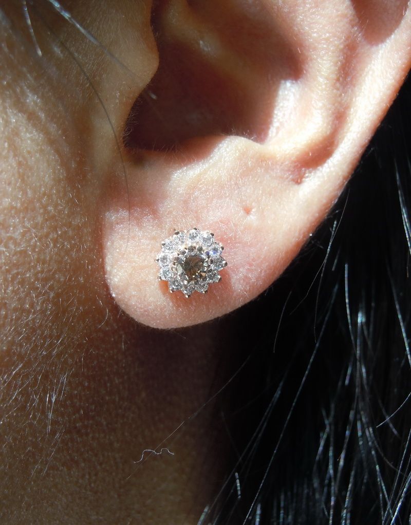 brown diamond halo earrings