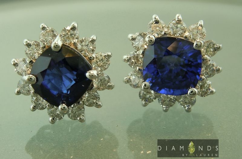 blue sapphire diamond halo earrings