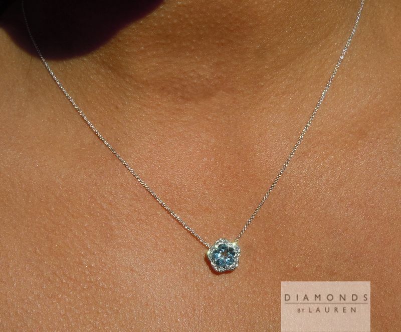 aquamarine diamond halo pendant
