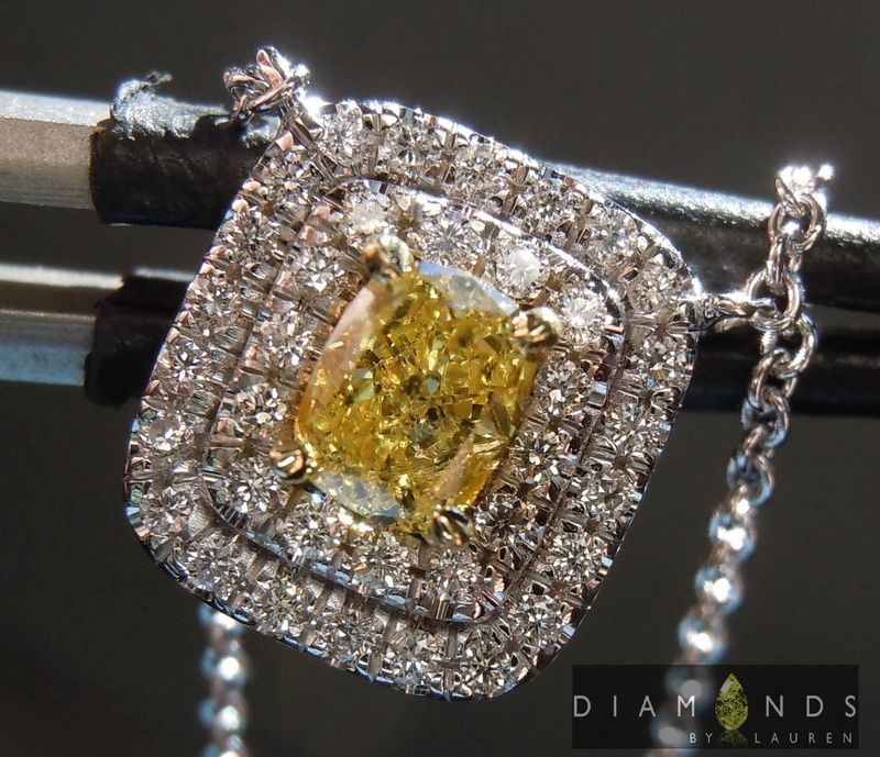 yellow diamond halo pendant