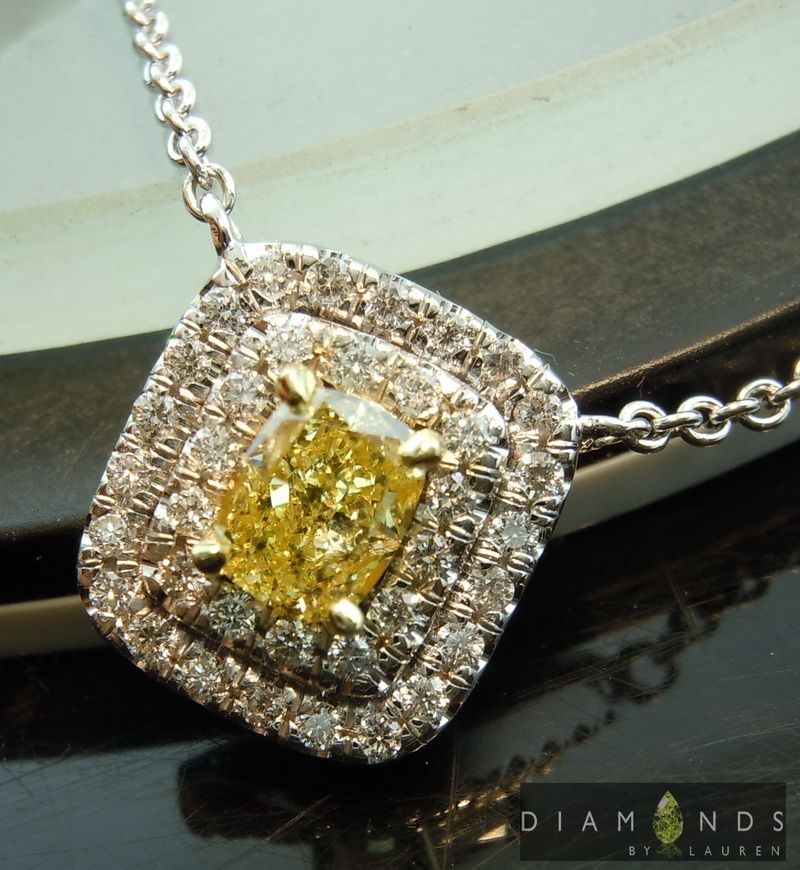 yellow diamond halo pendant