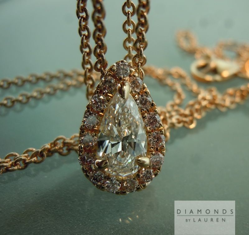 pink diamond halo pendant