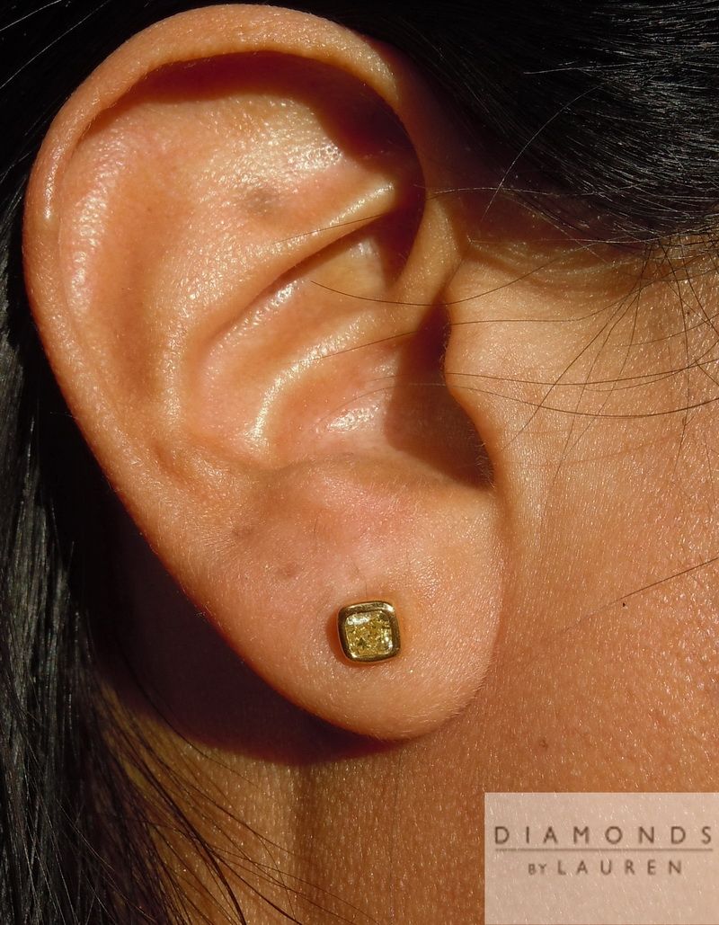 yellow cushion cut diamond earrings