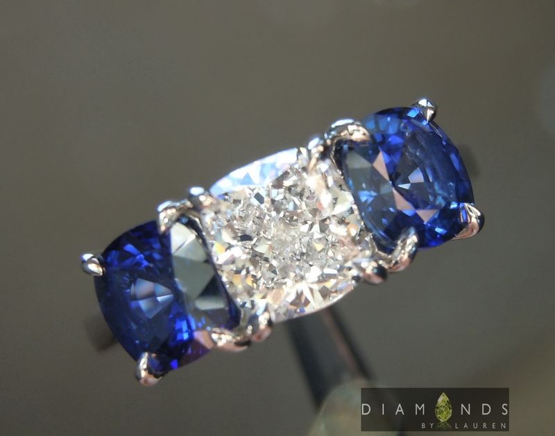 sapphire and colorless diamond ring